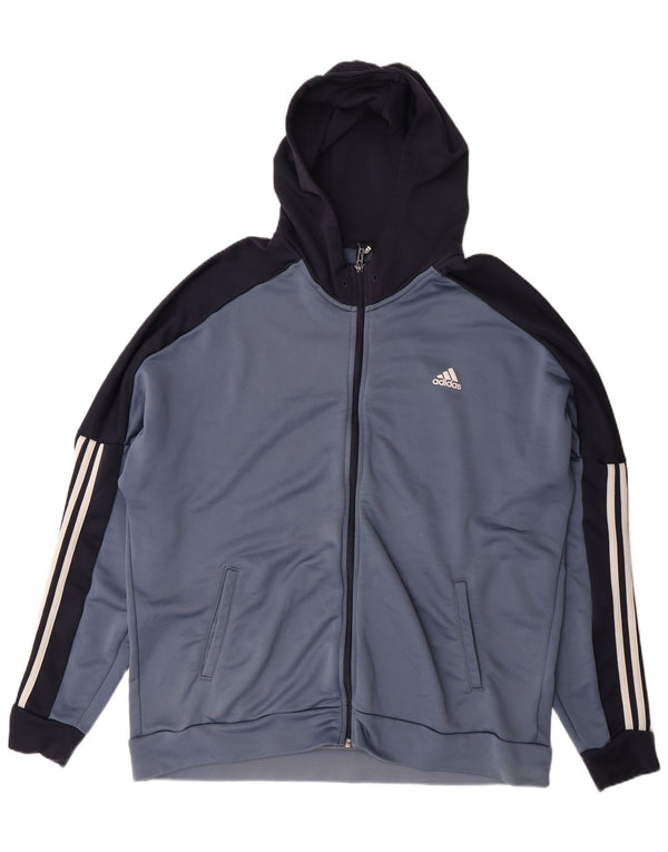 Adidas Mens Zip Hoodie Sweater 2XL Blue Colourblock Polyester Sports