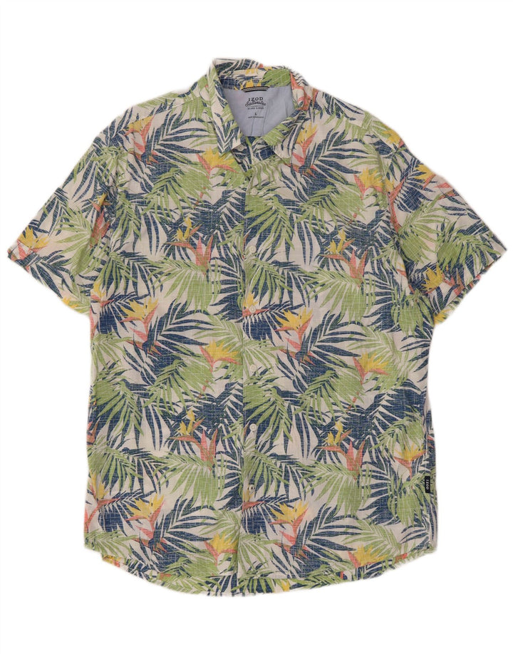 Izod Mens Salt Water Short Sleeve Shirt Large Multicoloured Floral Cotton