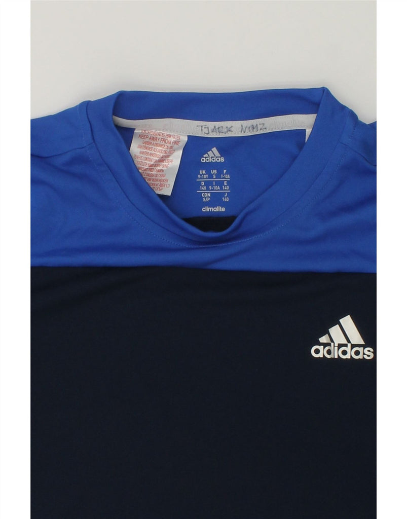 ADIDAS Boys T-Shirt Top 9-10 Years Navy Blue Colourblock Polyester | Vintage Adidas | Thrift | Second-Hand Adidas | Used Clothing | Messina Hembry 