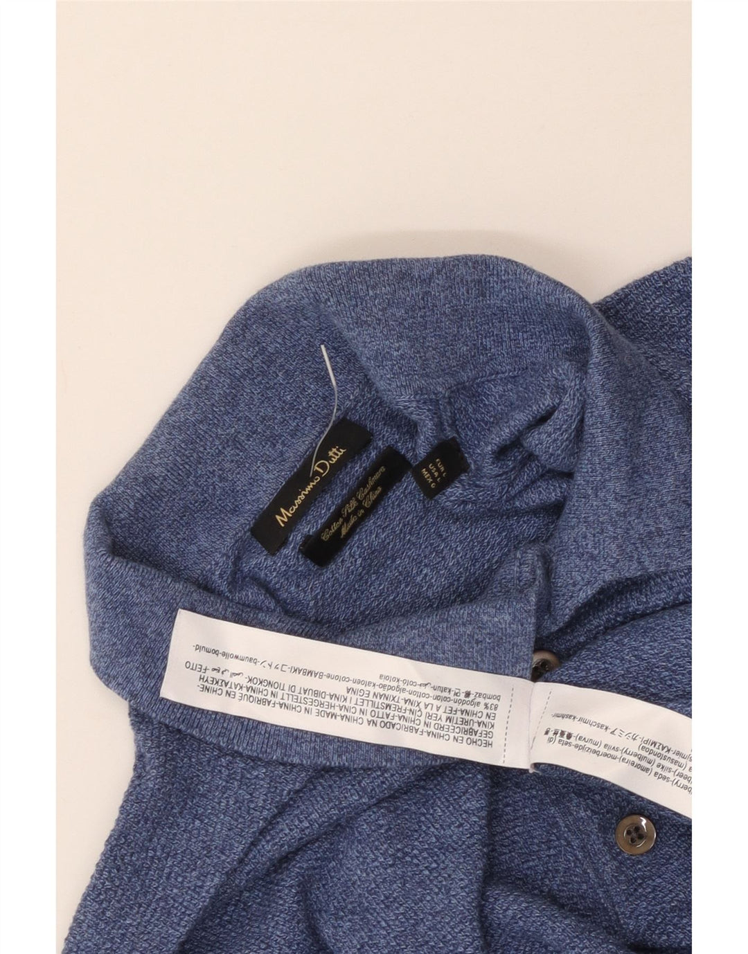 MASSIMO DUTTI Mens Long Sleeve Polo Shirt Large Blue Cotton