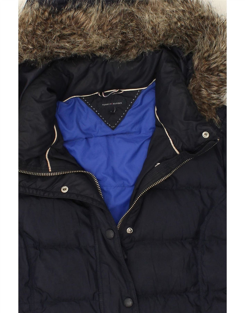 TOMMY HILFIGER Womens Hooded Padded Jacket UK 14 Large Navy Blue Polyester Vintage Tommy Hilfiger and Second-Hand Tommy Hilfiger from Messina Hembry 