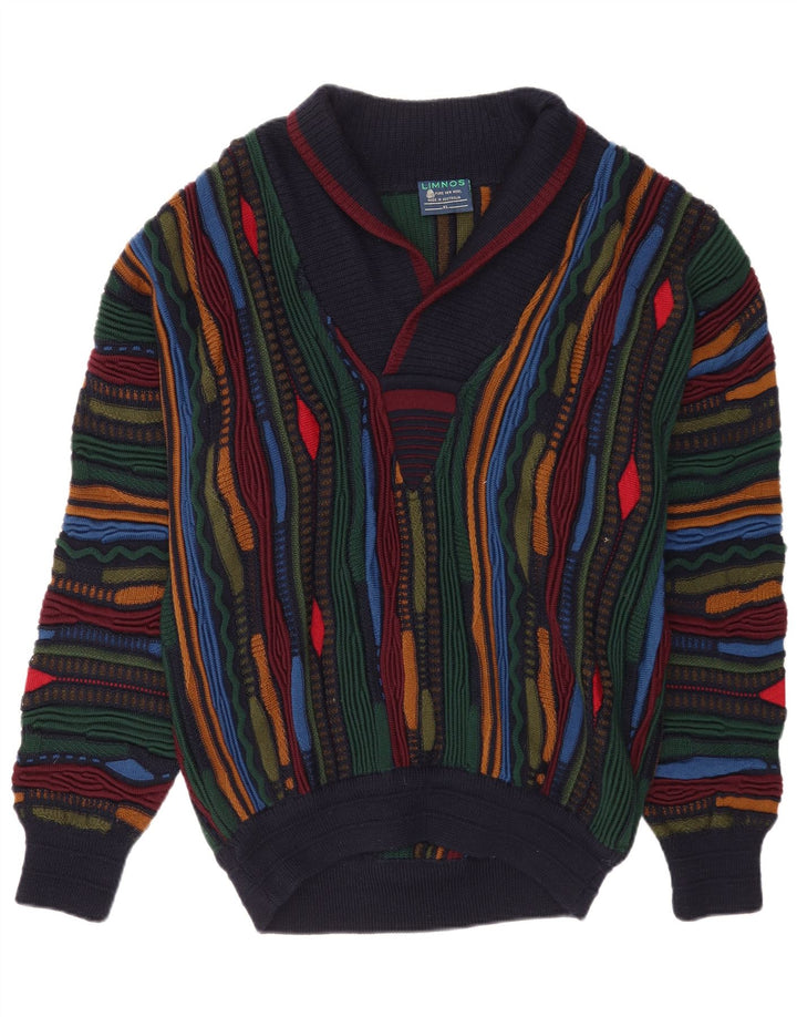 Limnos Mens Shawl Neck Jumper Sweater XL Multicoloured Geometric Wool