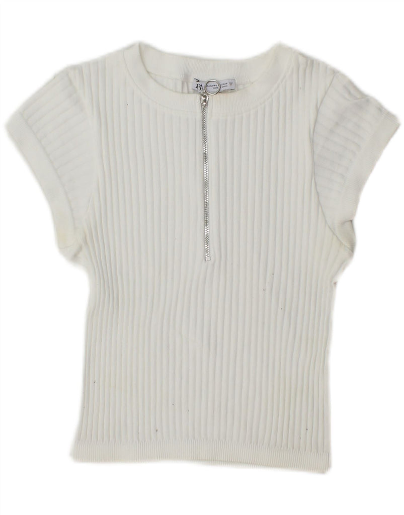 ZARA Womens Zip Neck Crop Vest Tank Top UK 12 Medium White Vintage Zara and Second-Hand Zara from Messina Hembry 