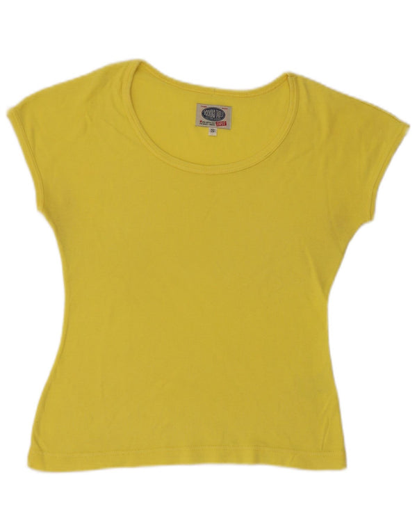 Rifle Womens Crop T-Shirt Top UK 10 Small Yellow Cotton