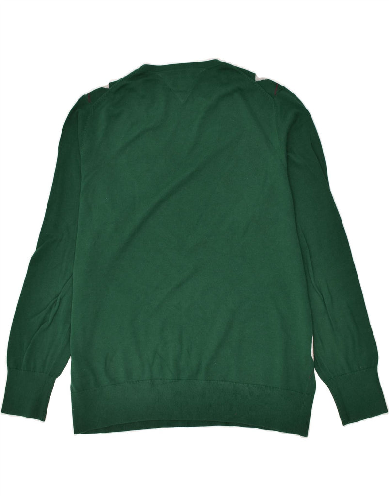 TOMMY HILFIGER Mens Tall V-Neck Jumper Sweater 2XL Green Argyle/Diamond | Vintage Tommy Hilfiger | Thrift | Second-Hand Tommy Hilfiger | Used Clothing | Messina Hembry 