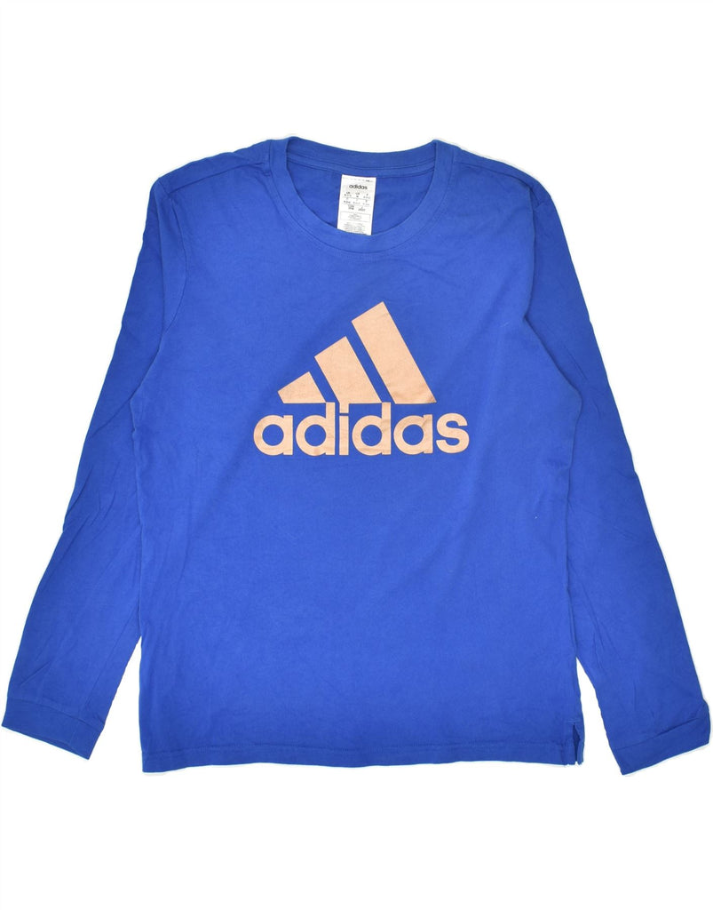 ADIDAS Womens Graphic Top Long Sleeve UK 12/14 Medium Blue Cotton | Vintage Adidas | Thrift | Second-Hand Adidas | Used Clothing | Messina Hembry 