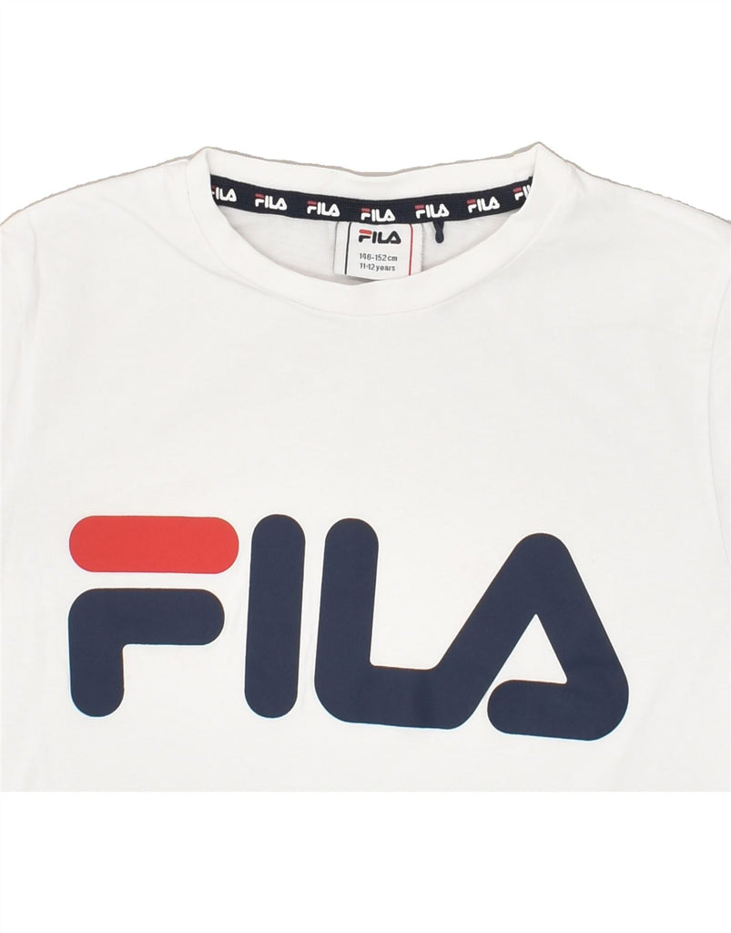 FILA Boys Graphic T-Shirt Top 11-12 Years White Cotton | Vintage Fila | Thrift | Second-Hand Fila | Used Clothing | Messina Hembry 