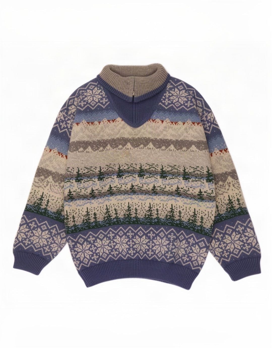 Vintage Mens Zip Neck Jumper Sweater Medium Multicoloured Fair Isle