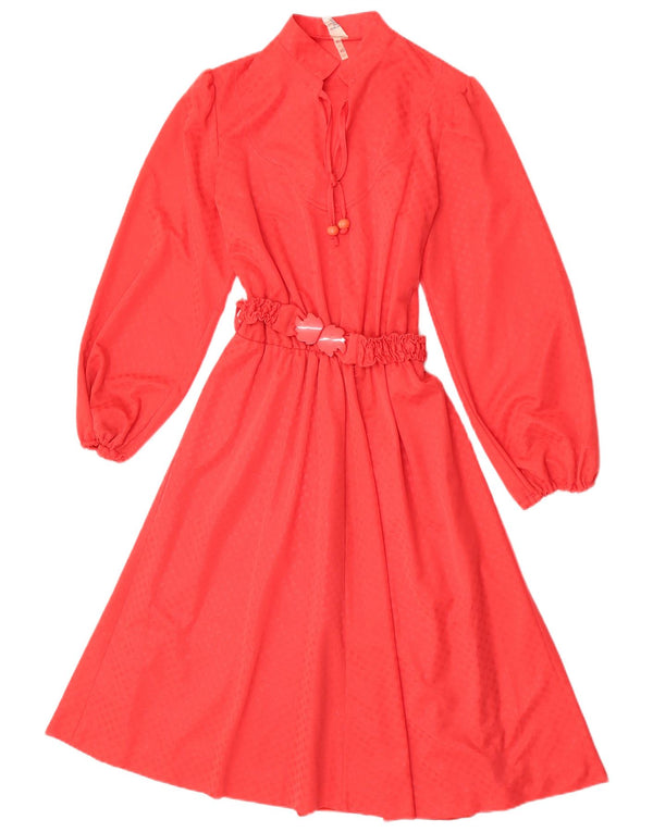 Vintage Womens Long Sleeve A-Line Dress EU 40 Medium Red Geometric Acetate