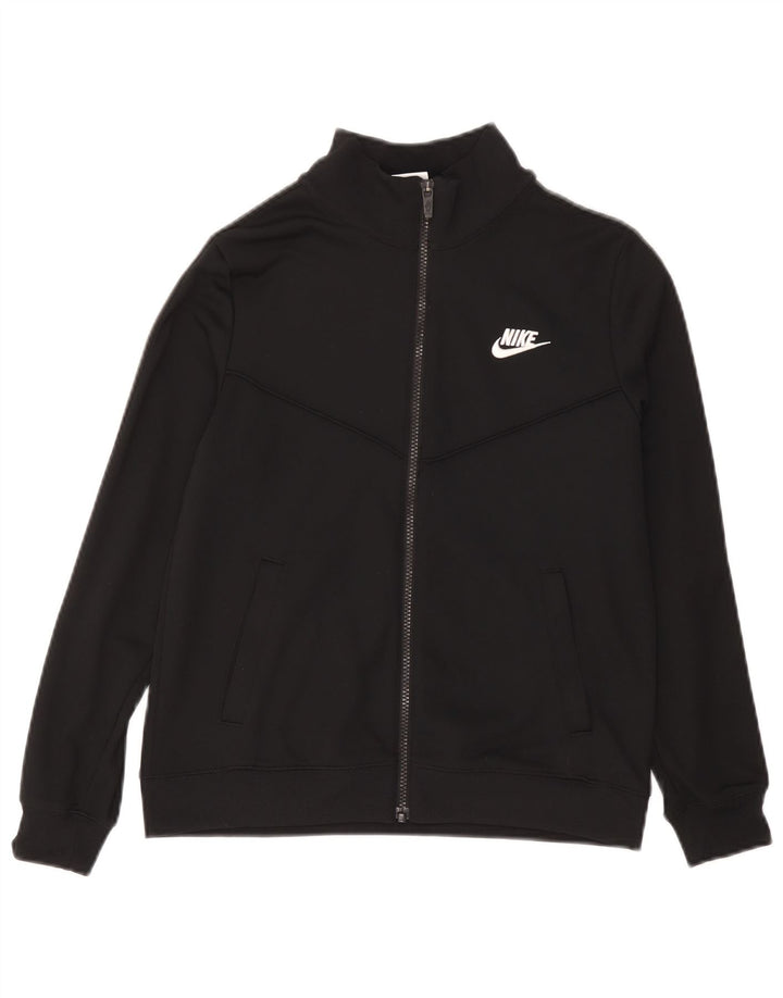 Nike Boys Tracksuit Top Jacket 12-13 Years Large Black Polyester