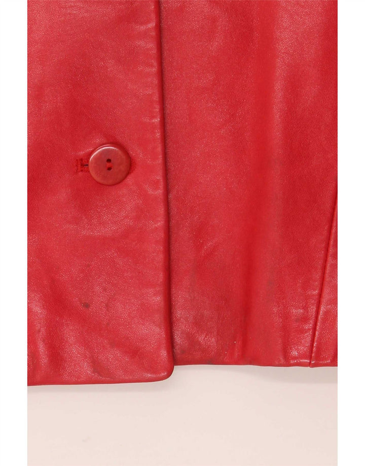 Marc Cain Womens 4 Button Leather Blazer Jacket US Small Red