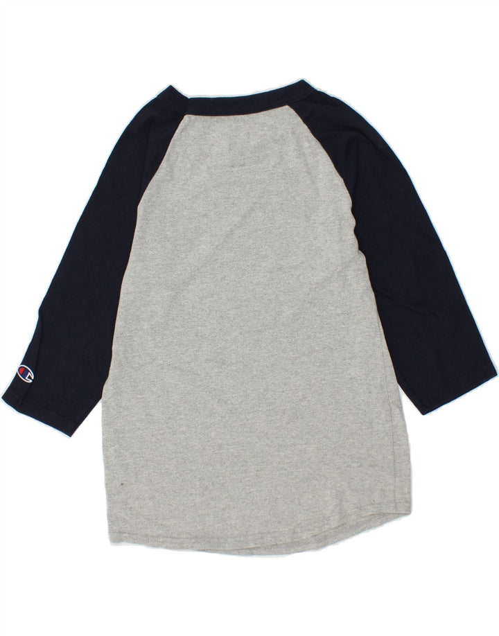 CHAMPION Boys Graphic Top 3/4 Sleeve 11-12 Years Large Grey Colourblock Vintage Champion and Second-Hand Champion from Messina Hembry 