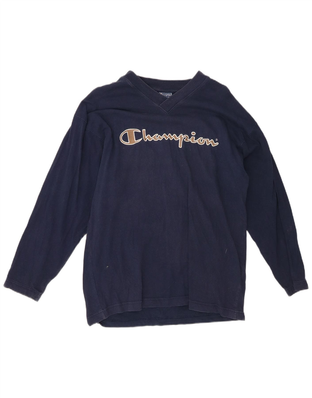 CHAMPION Mens Graphic Top Long Sleeve Large Navy Blue Cotton
