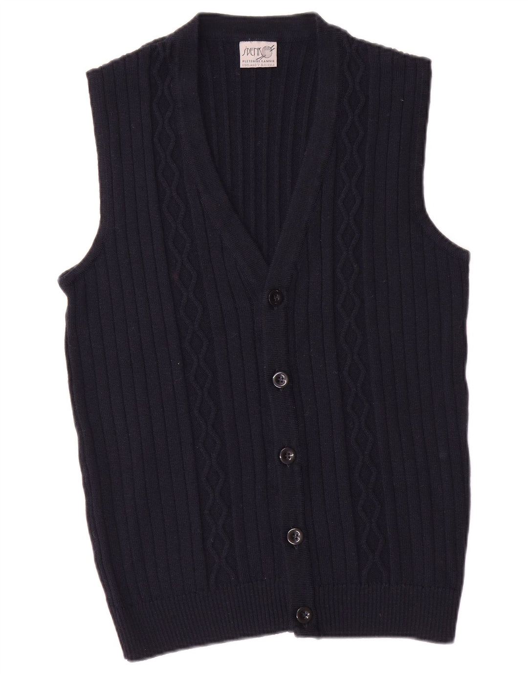 Vintage Mens Sleeveless Cardigan Sweater Small Navy Blue