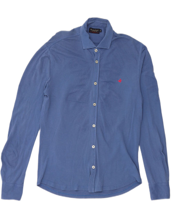 Brooksfield Mens Slim Fit Shirt IT 46 Small Blue Cotton
