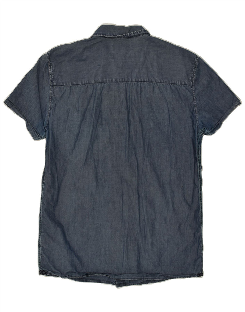 MUSTANG Mens Short Sleeve Slim Fit Shirt Medium Navy Blue Cotton | Vintage Mustang | Thrift | Second-Hand Mustang | Used Clothing | Messina Hembry 