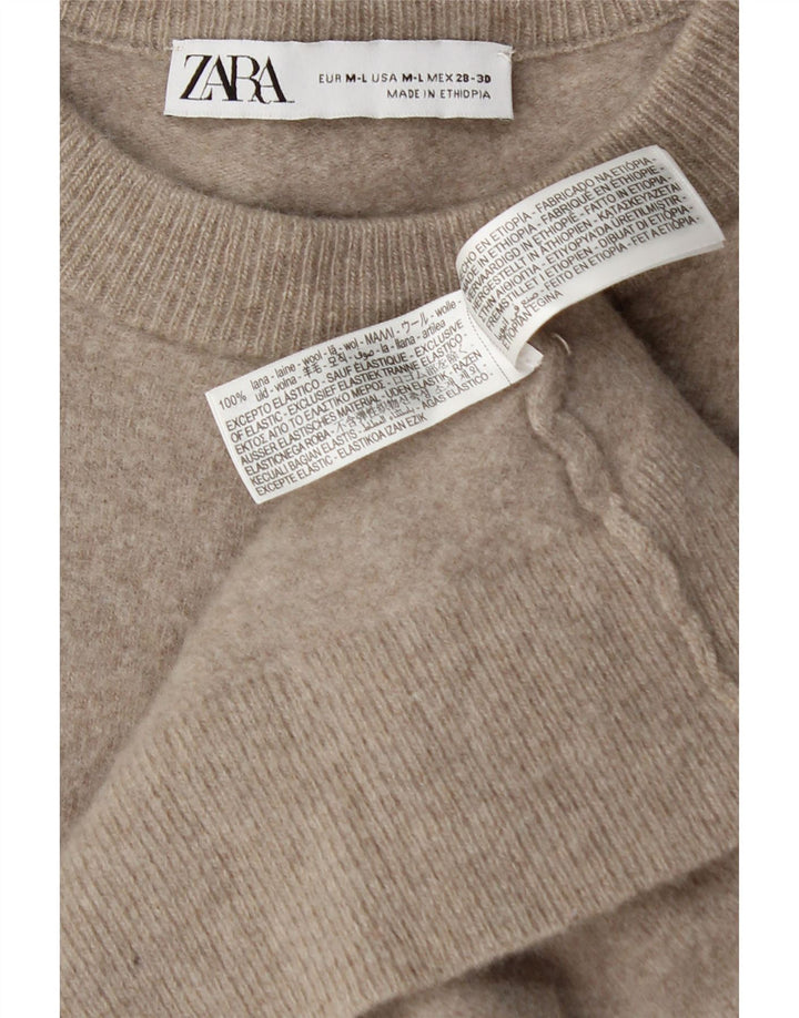 Zara Womens Oversized Crew Neck Jumper Sweater UK 12 Medium Beige Wool