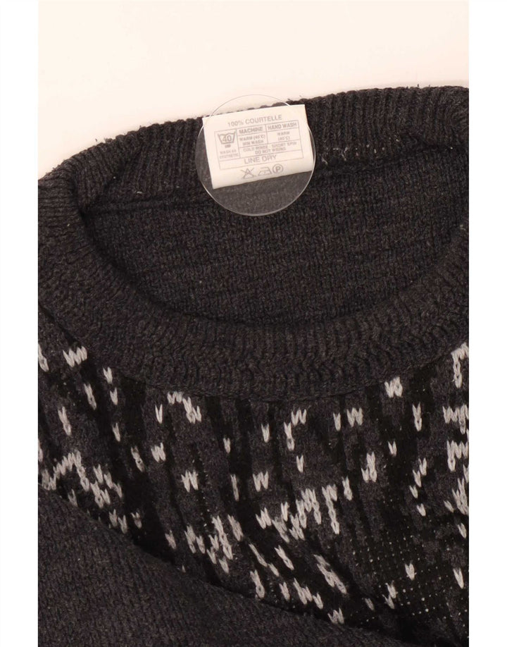 Vintage Mens Graphic Boat Neck Jumper Sweater Large Grey