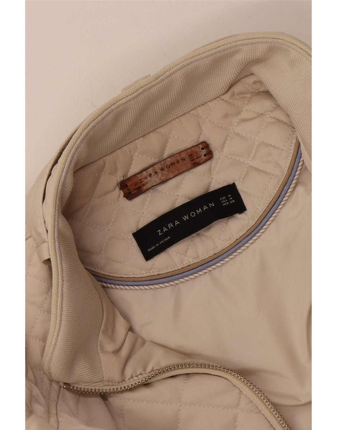 Zara Womens Quilted Jacket UK 12 Medium Off White