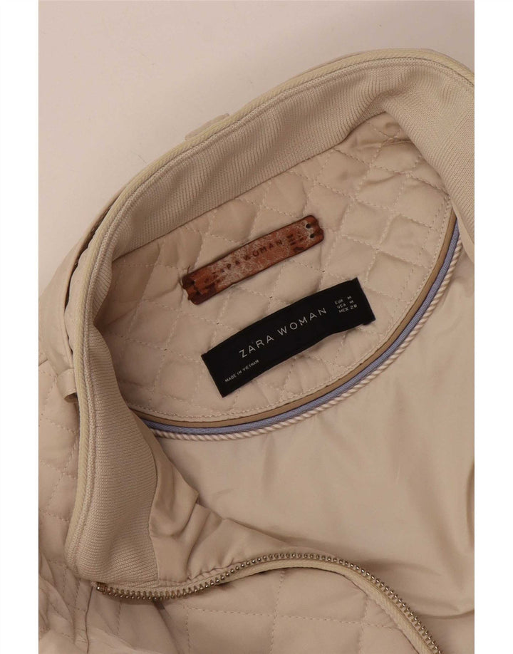 Zara Womens Quilted Jacket UK 12 Medium Off White