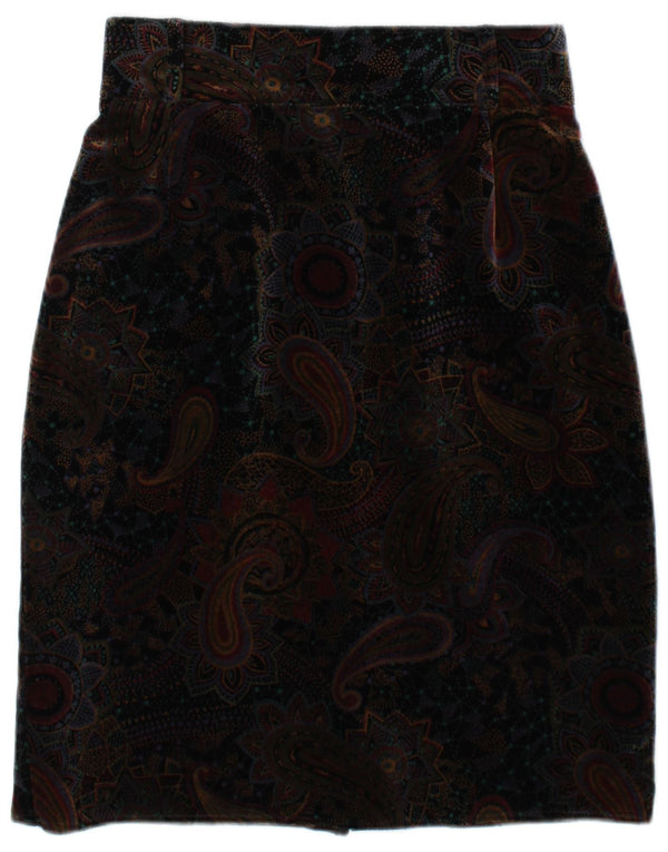 Vintage Womens Velvet Pencil Skirt IT 42 Medium W28  Brown Paisley Cotton