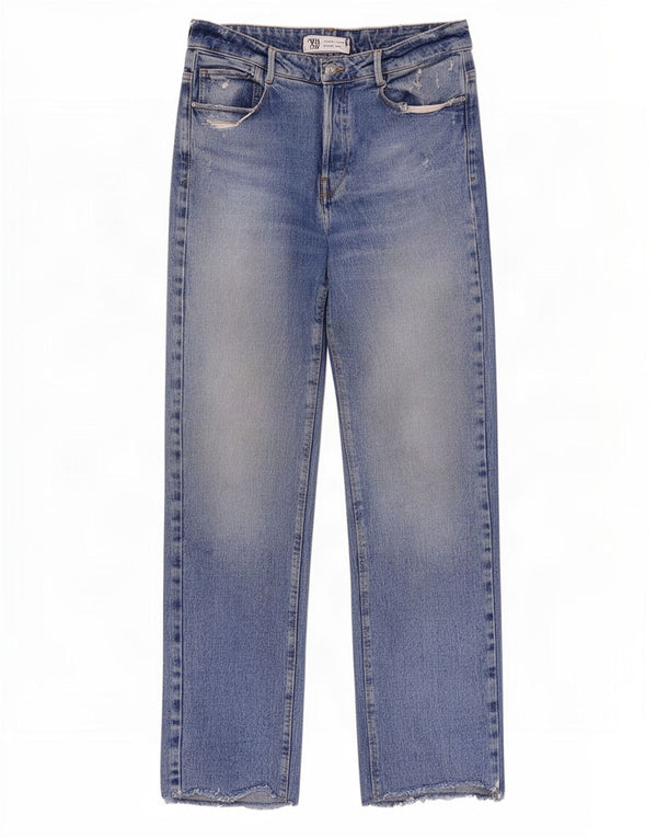 Zara Womens Distressed Straight Jeans EU 40 Medium W30 L32 Blue Cotton