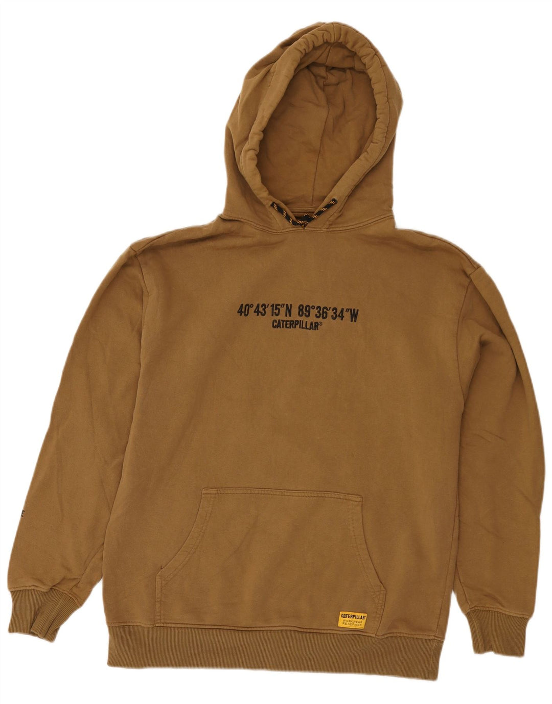 Caterpillar Mens Graphic Hoodie Jumper Medium Khaki Cotton