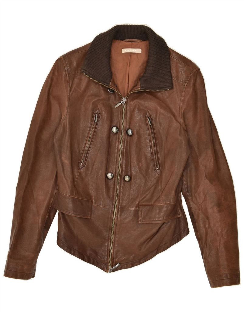 STEFANEL Womens Leather Jacket UK 10 Small Brown Vintage Stefanel and Second-Hand Stefanel from Messina Hembry 