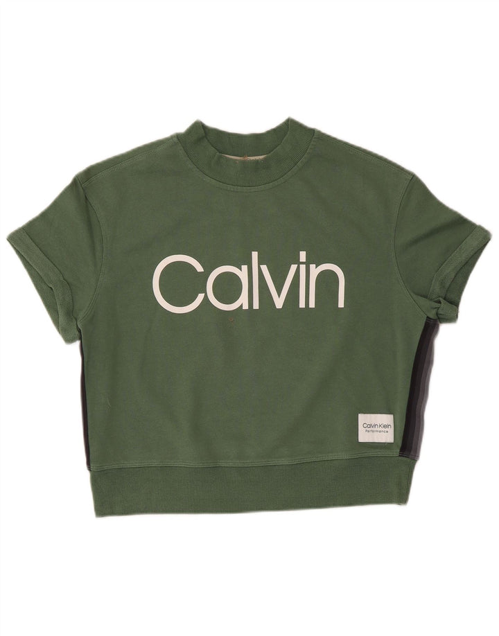 Calvin Klein Womens Oversized Graphic Sweatshirt Jumper UK 10 Small Green