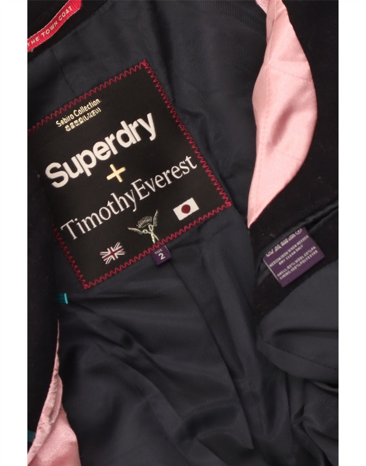 Superdry Womens Overcoat UK 2 2XS Navy Blue Wool