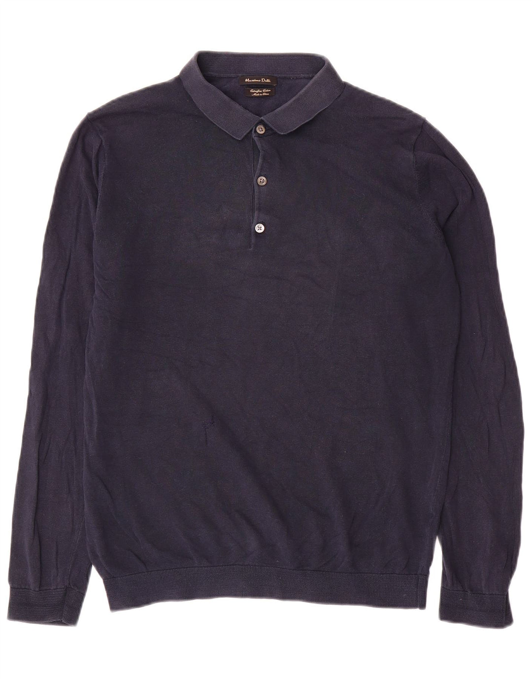 Massimo Dutti Mens Polo Neck Jumper Sweater Large Navy Blue Cotton