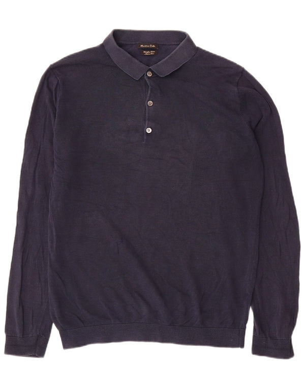 Massimo Dutti Mens Polo Neck Jumper Sweater Large Navy Blue Cotton