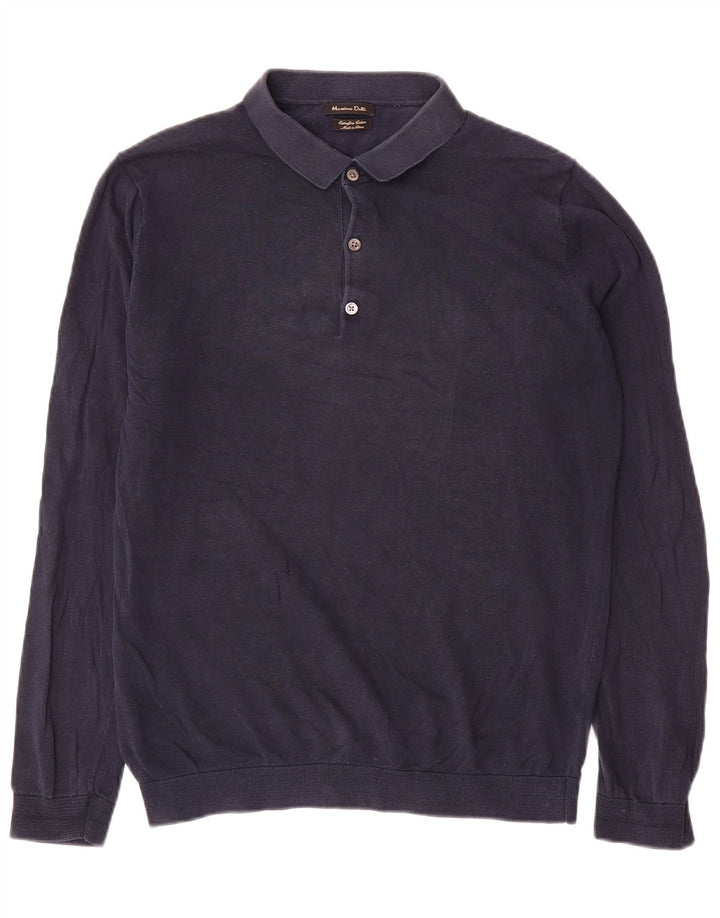 Massimo Dutti Mens Polo Neck Jumper Sweater Large Navy Blue Cotton
