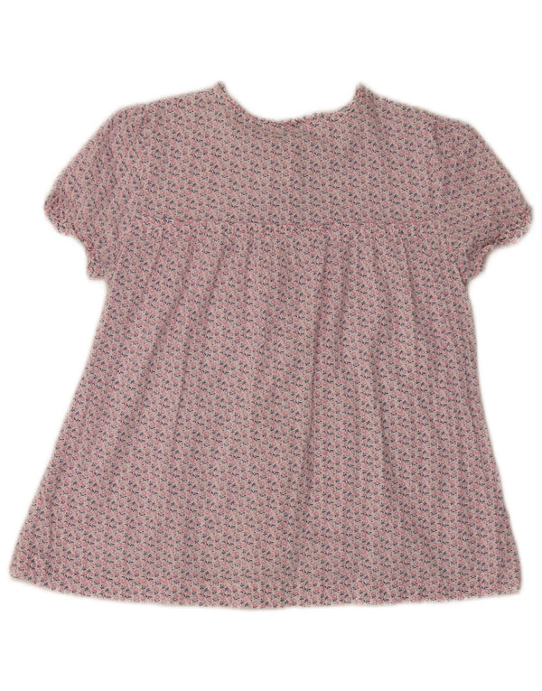 Benetton Girls Shirt Blouse 10-11 Years XL Pink Floral Cotton
