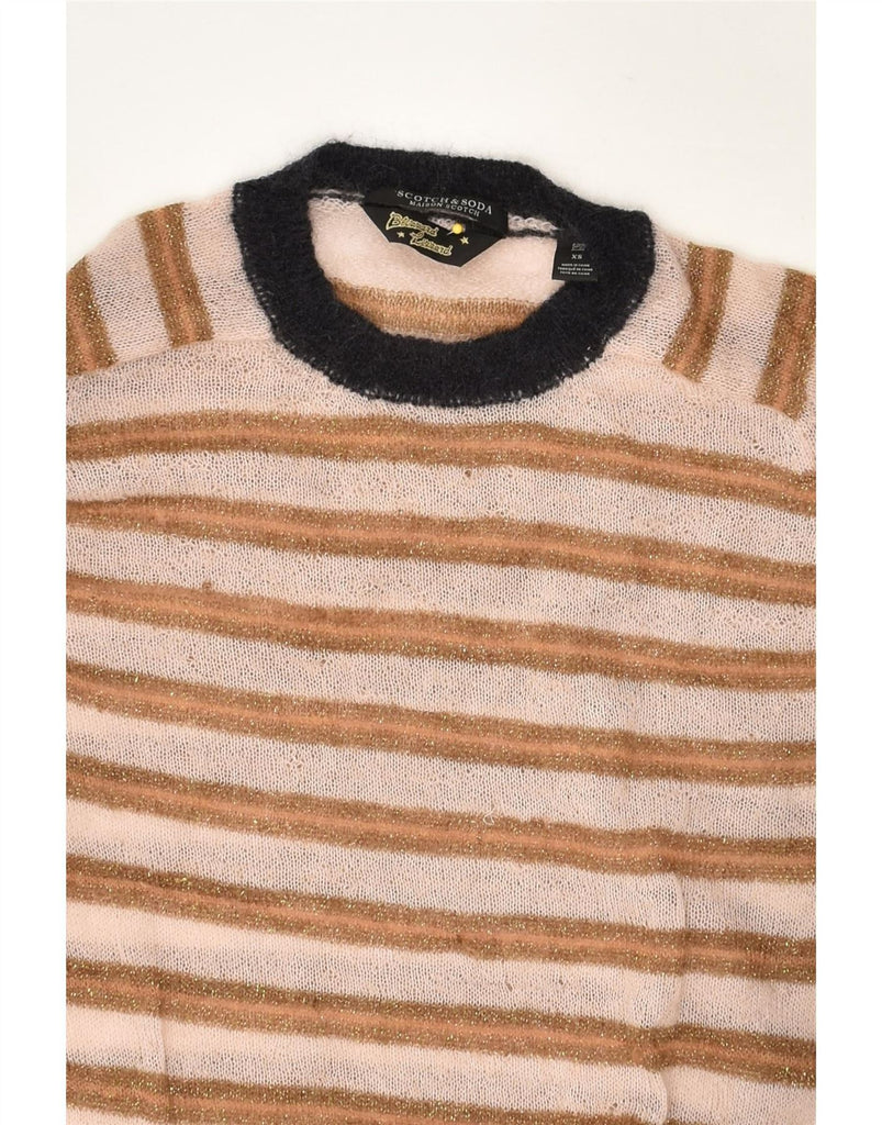 SCOTCH & SODA Womens Crew Neck Jumper Sweater UK 6 XS Beige Striped Cotton Vintage Scotch & Soda and Second-Hand Scotch & Soda from Messina Hembry 