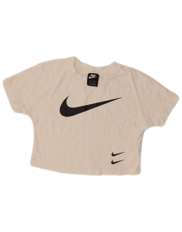 Nike Womens Crop Graphic T-Shirt Top UK 6 XS White Cotton