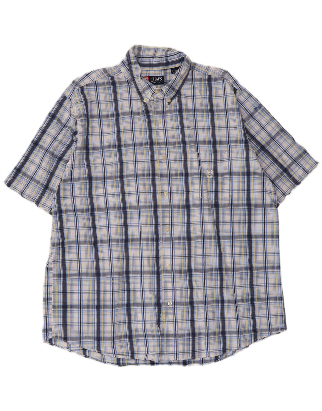 Chaps Mens Short Sleeve Shirt XL Blue Check Cotton