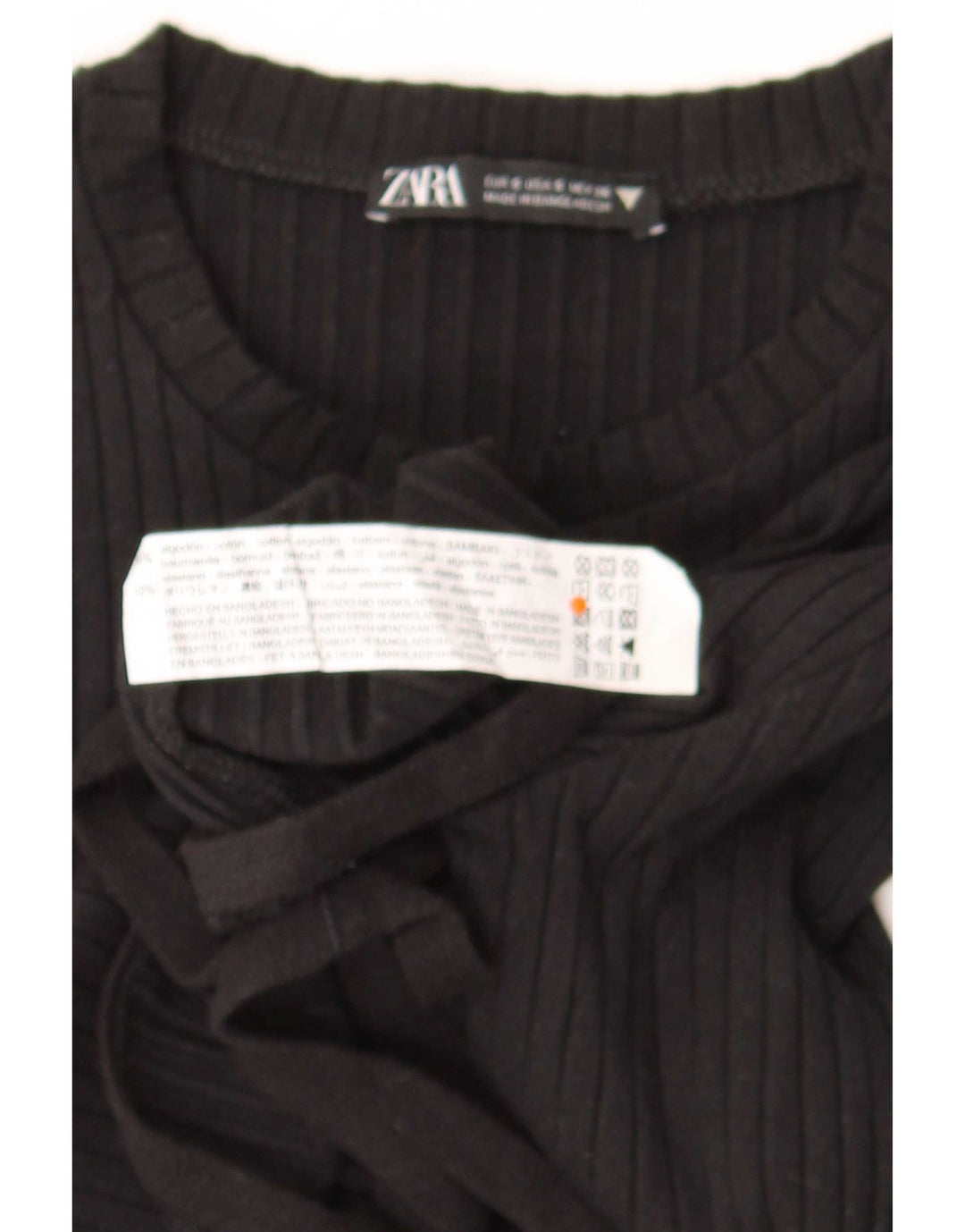 Zara Womens Crop Top Long Sleeve UK 8 Small Black Cotton