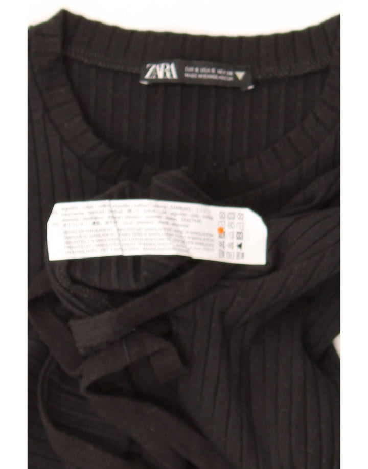 Zara Womens Crop Top Long Sleeve UK 8 Small Black Cotton
