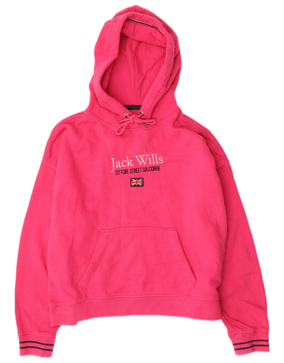 JACK WILLS Womens Oversized Crop Graphic Hoodie Jumper UK 12 Medium Pink