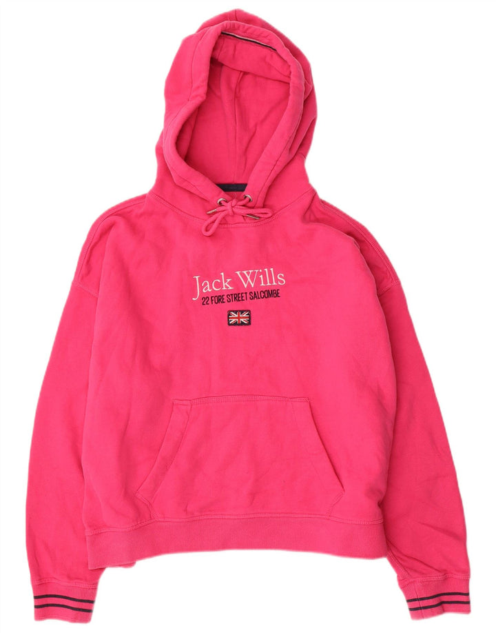 JACK WILLS Womens Oversized Crop Graphic Hoodie Jumper UK 12 Medium Pink