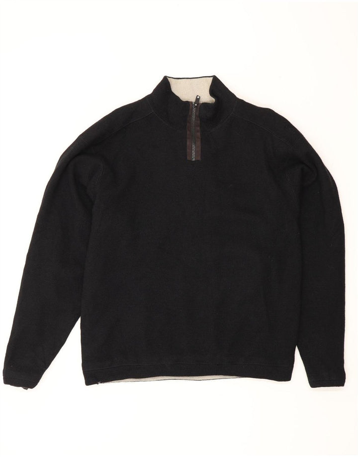 Marks & Spencer Mens Zip Neck Jumper Sweater Medium Black Acrylic
