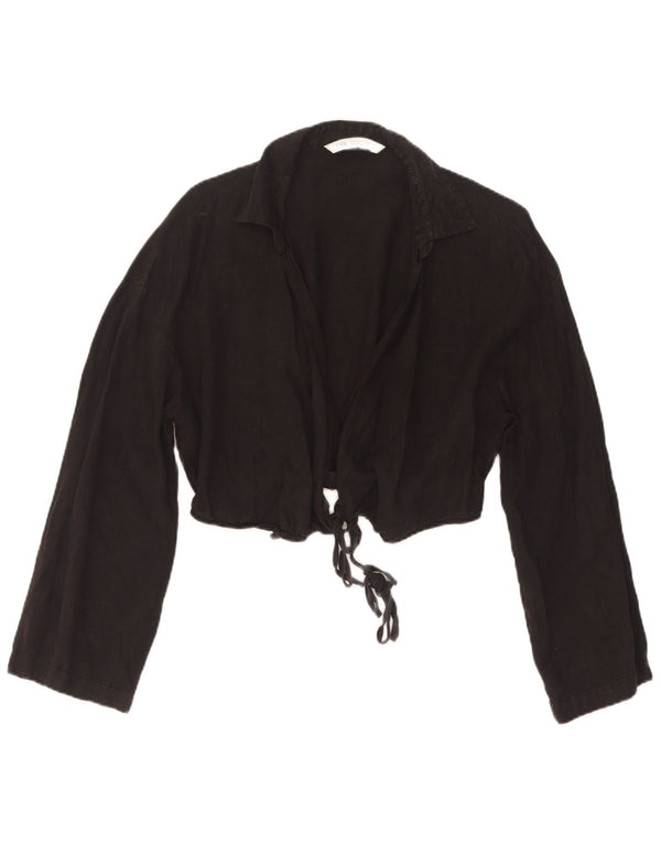 Zara Womens Crop Wrap Shirt Blouse UK 12 Medium Black