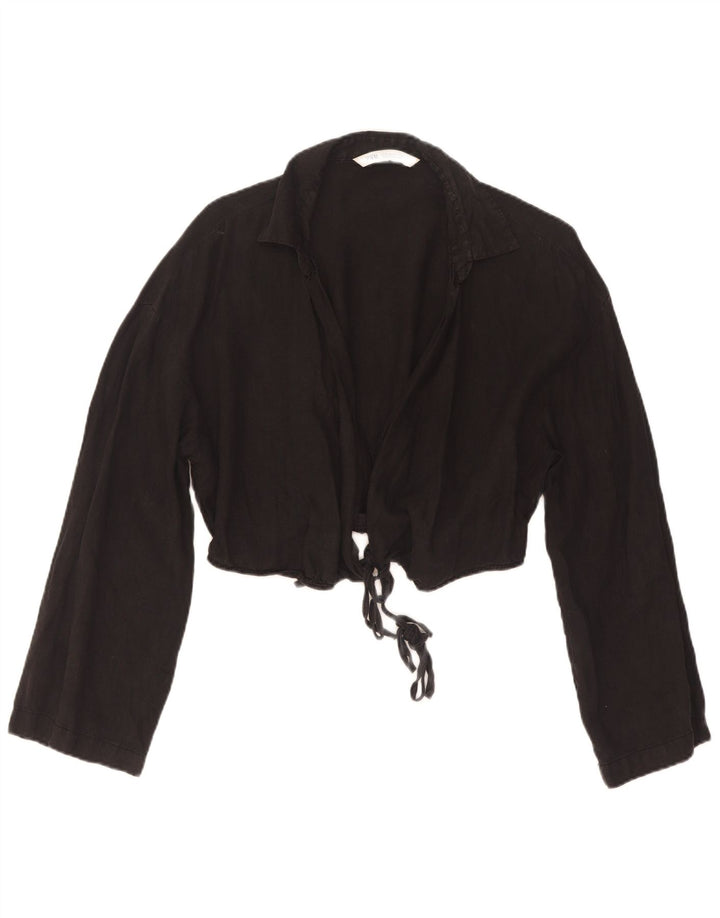 Zara Womens Crop Wrap Shirt Blouse UK 12 Medium Black