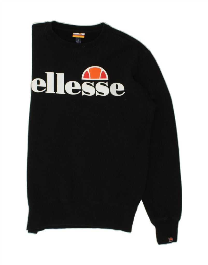 ELLESSE Mens Graphic Sweatshirt Jumper Small Black Cotton | Vintage Ellesse | Thrift | Second-Hand Ellesse | Used Clothing | Messina Hembry 