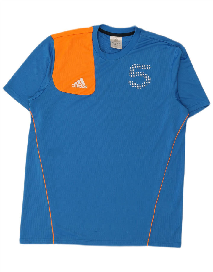 ADIDAS Mens Graphic T-Shirt Top Large Blue Colourblock Polyester