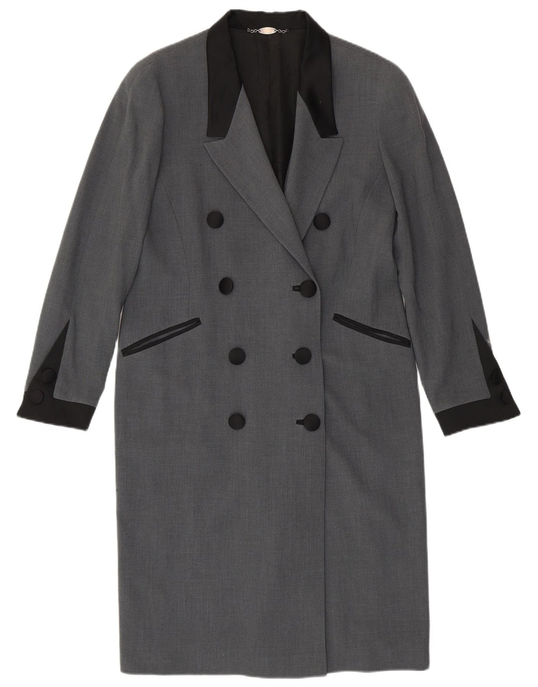 Vintage Womens Double Breasted Coat IT 46 Large Grey Wool