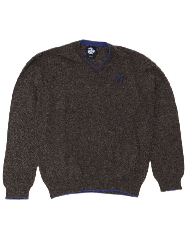 North Sails Mens V-Neck Jumper Sweater Medium Grey Polyamide