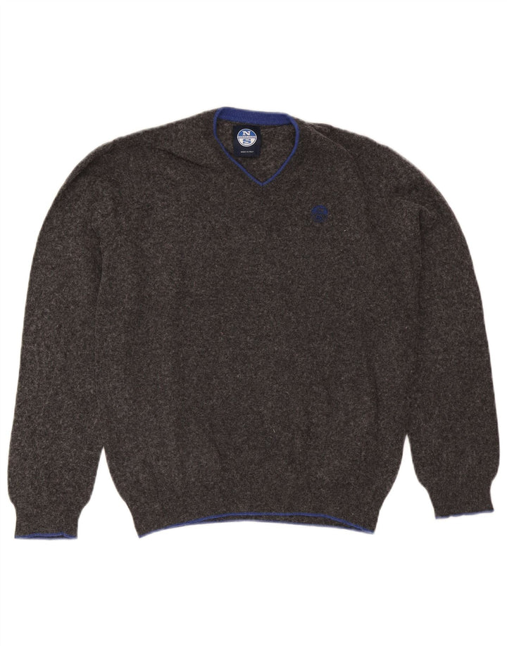 North Sails Mens V-Neck Jumper Sweater Medium Grey Polyamide