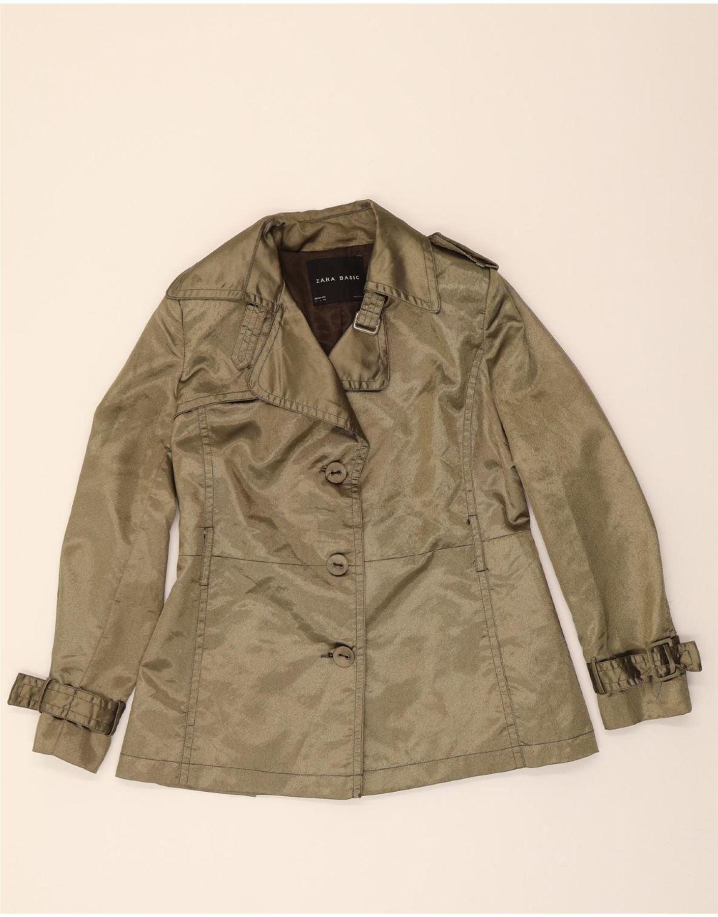 ZARA Womens Button Blazer Jacket UK 16 Large Khaki Nylon